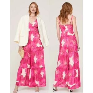 Slate & Willow Floral Sleeveless V-Neck Tiered Wide Leg Jumpsuits Pink Womens 10